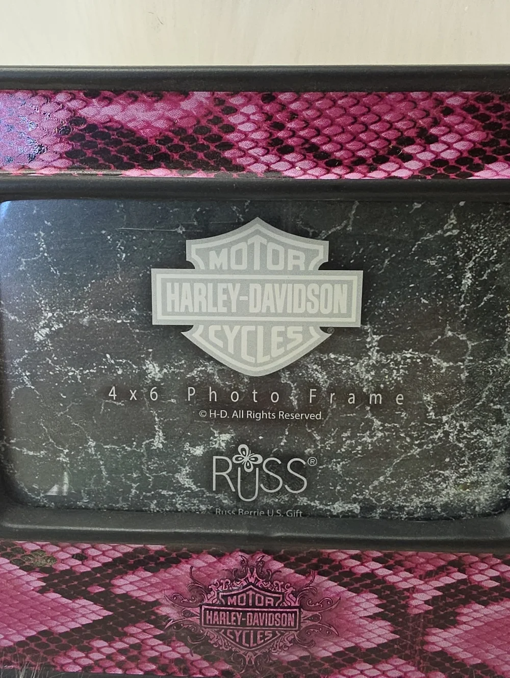 HARLEY DAVIDSON RUSS Pink Python‎ Snakeskin Biker Moto Ceramic 4x6 Photo Frame